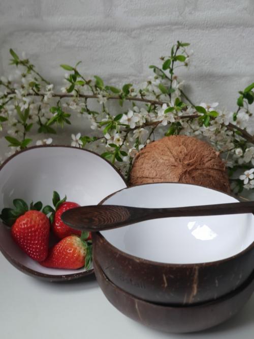 Coconut Bowl and Spoon Set White image 1