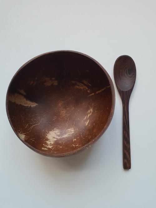 Coconut Bowl and Spoon Set Geometric image 2